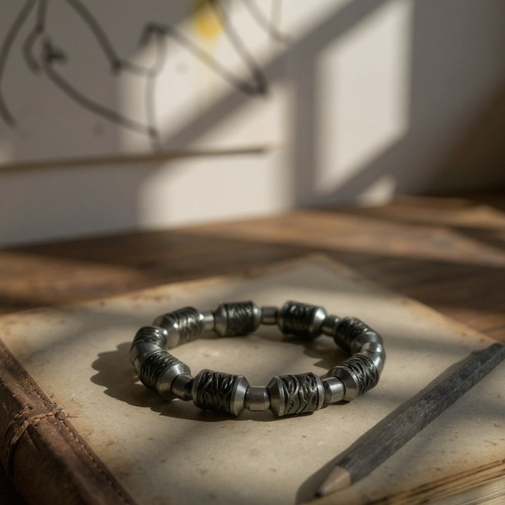 Men’s Stainless Steel Barrel Link Bracelet Industrial Flame Design